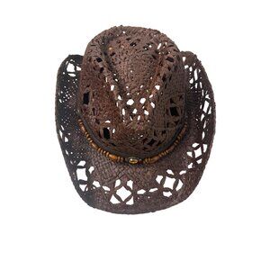 Brown Cowboy Hat With Vegan Leather Band & Beads
